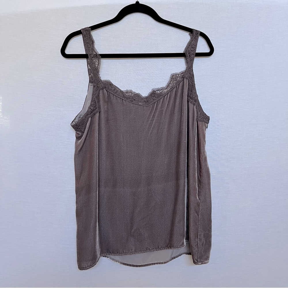 Sundance Taupe Lace-Trim Satin Tank Top